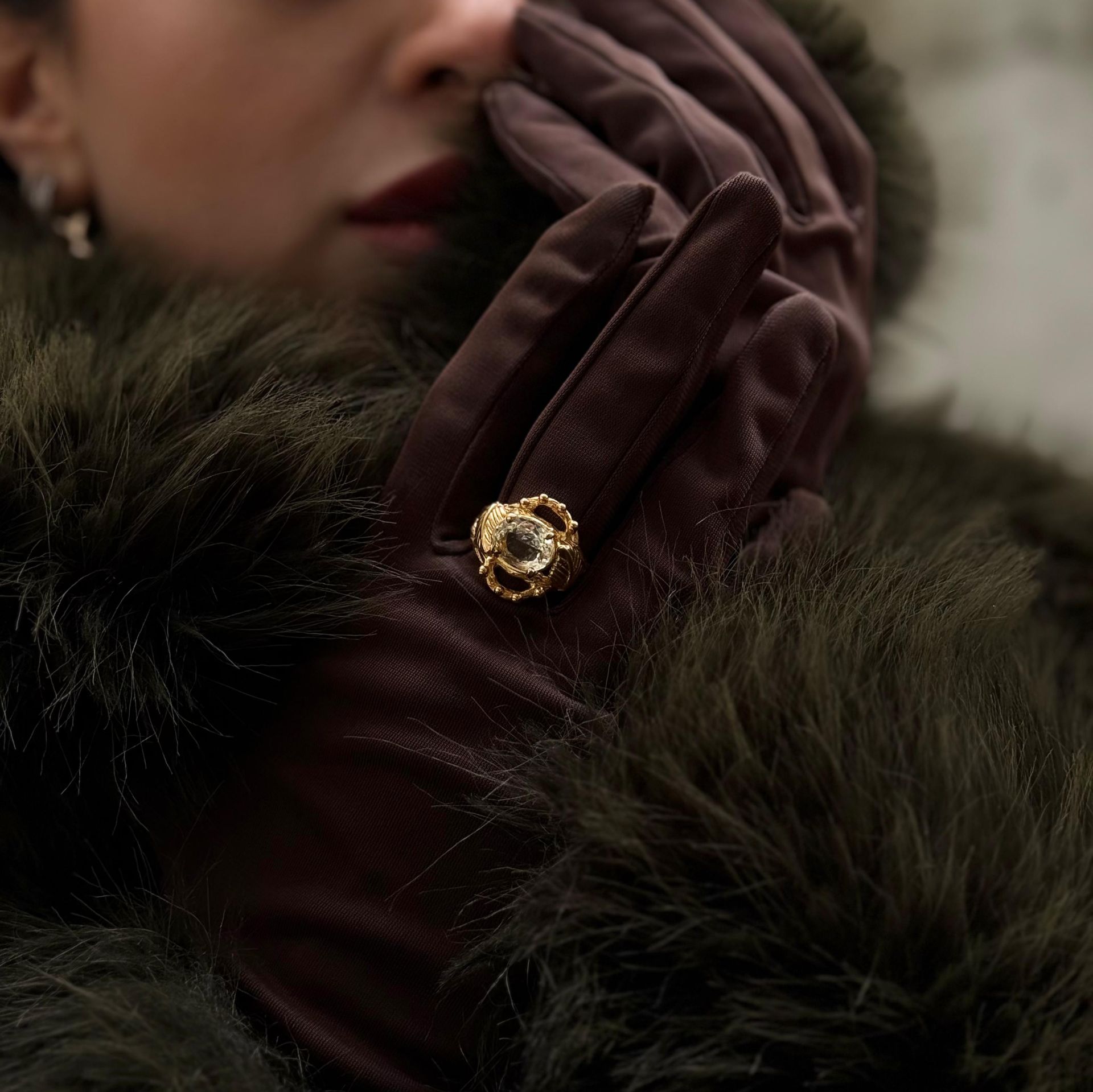 Kristal Kuvars Altın Kaplama Gümüş Yüzük