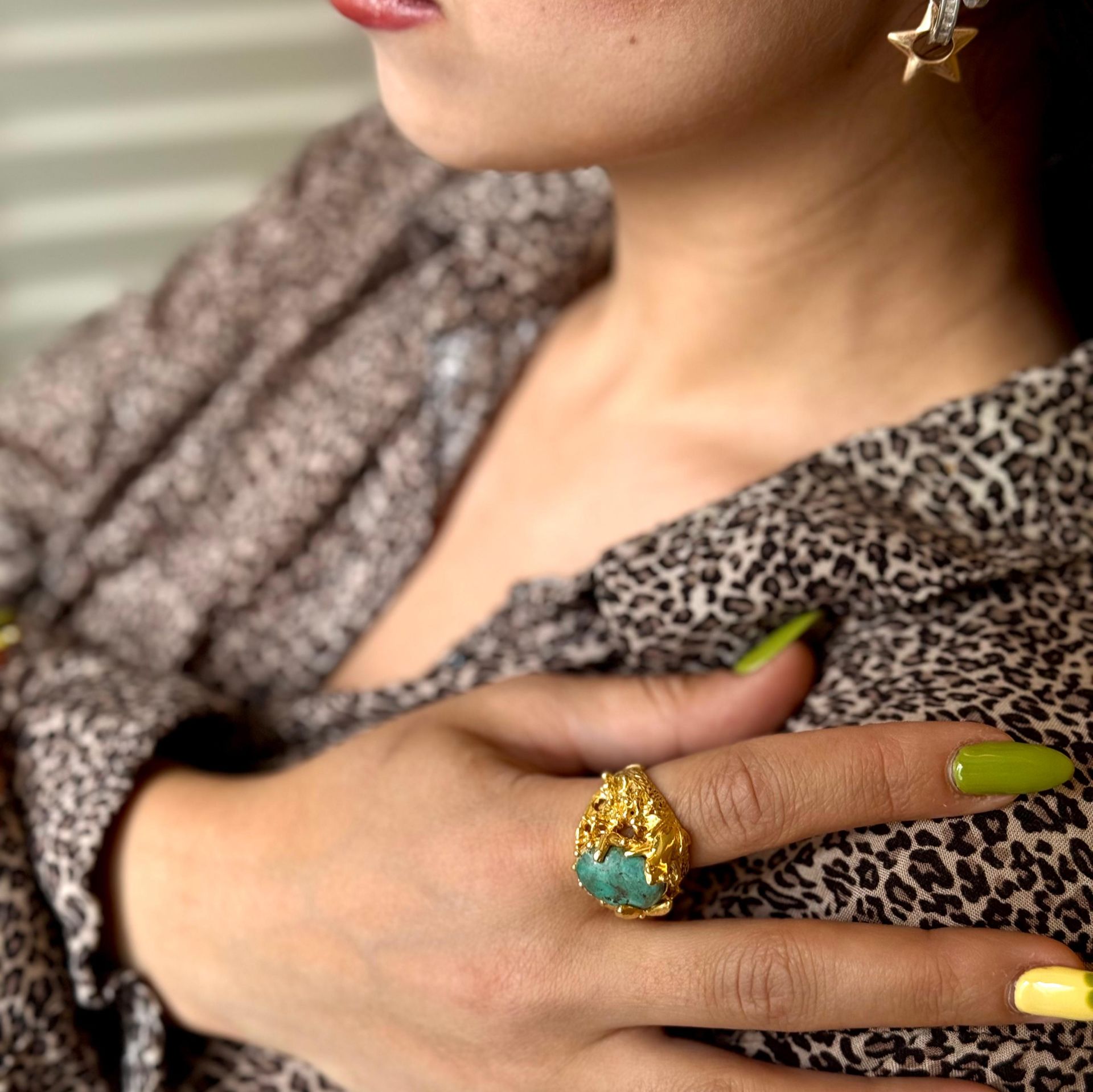 Turkuaz Altın Kaplama Gümüş Yüzük