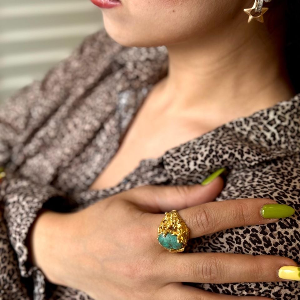 TURQUOISE GOLD PLATED SILVER RING