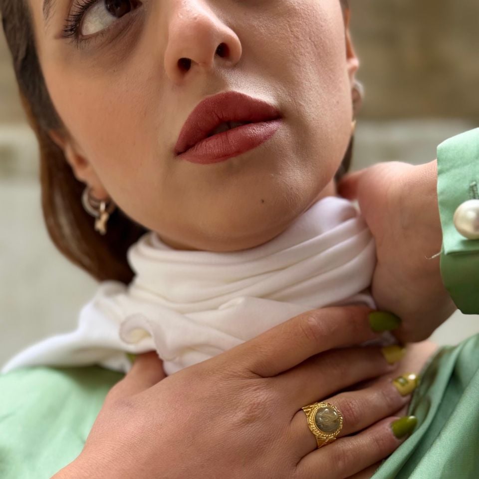 Rutil Kuvars Altın Kaplama Gümüş Yüzük