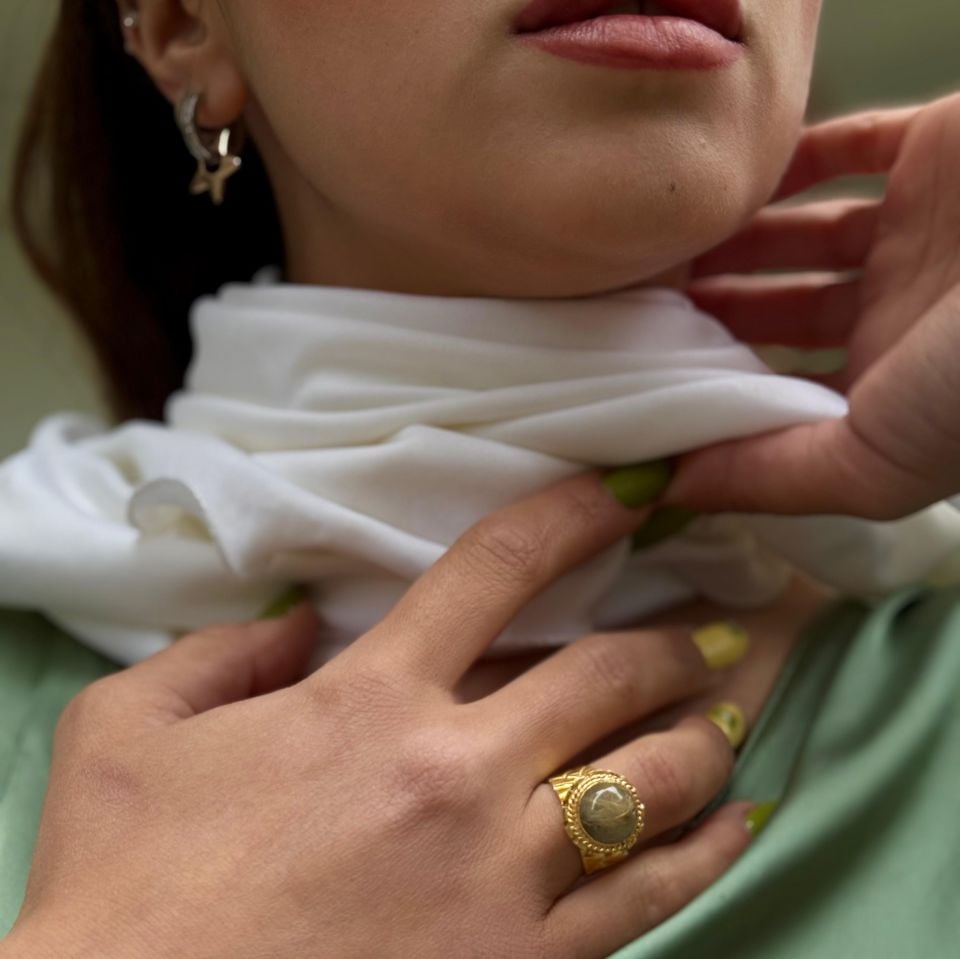 RUTILE QUARTZ GOLD PLATED SILVER RING