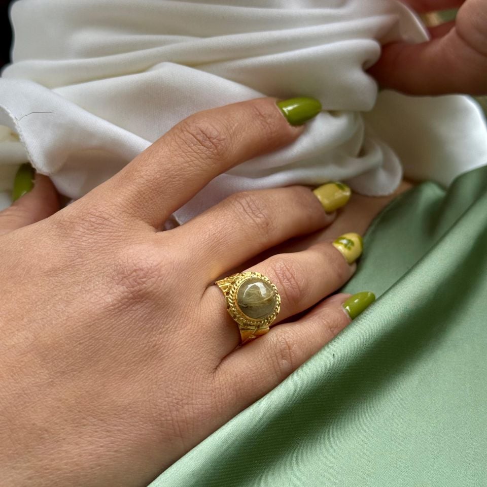 Rutil Kuvars Altın Kaplama Gümüş Yüzük