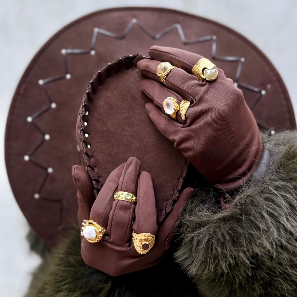 Altın Kaplama Gümüş Pembe Kuvars Yüzük