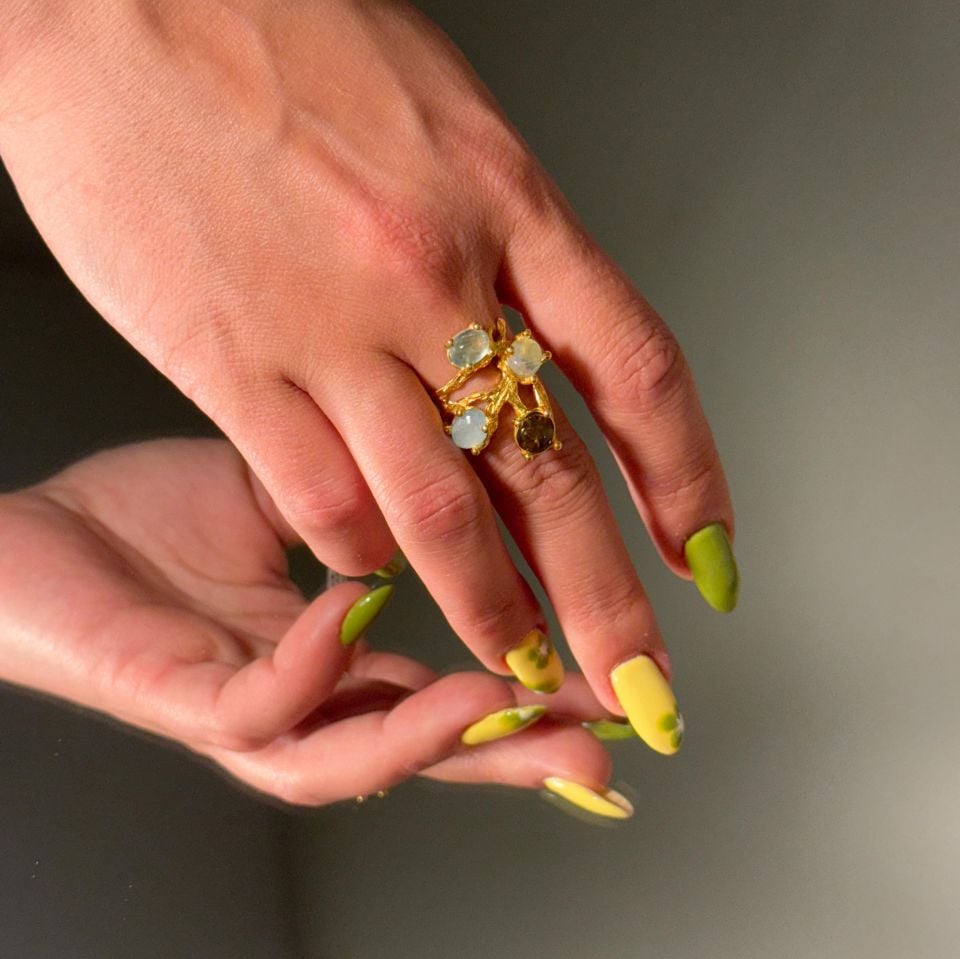 TOURMALINE VINYL GOLD PLATED SILVER RING