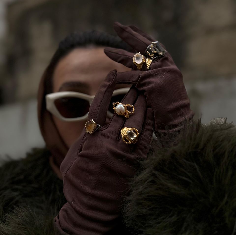 Turmalin Gül Altın Kaplama Gümüş Yüzük