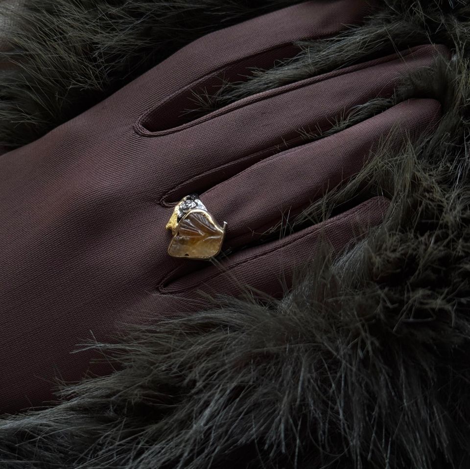 Turmalin Gül Altın Kaplama Gümüş Yüzük