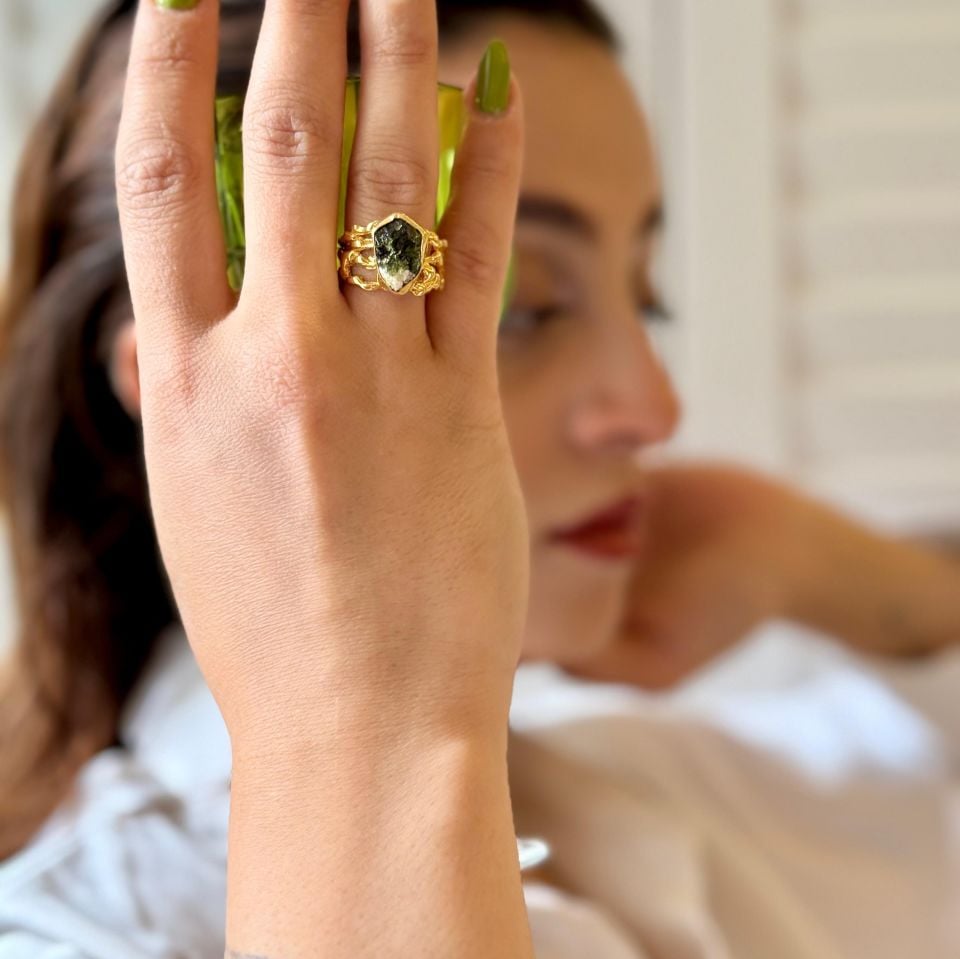 AQUAMARINE GOLD PLATED SILVER RING