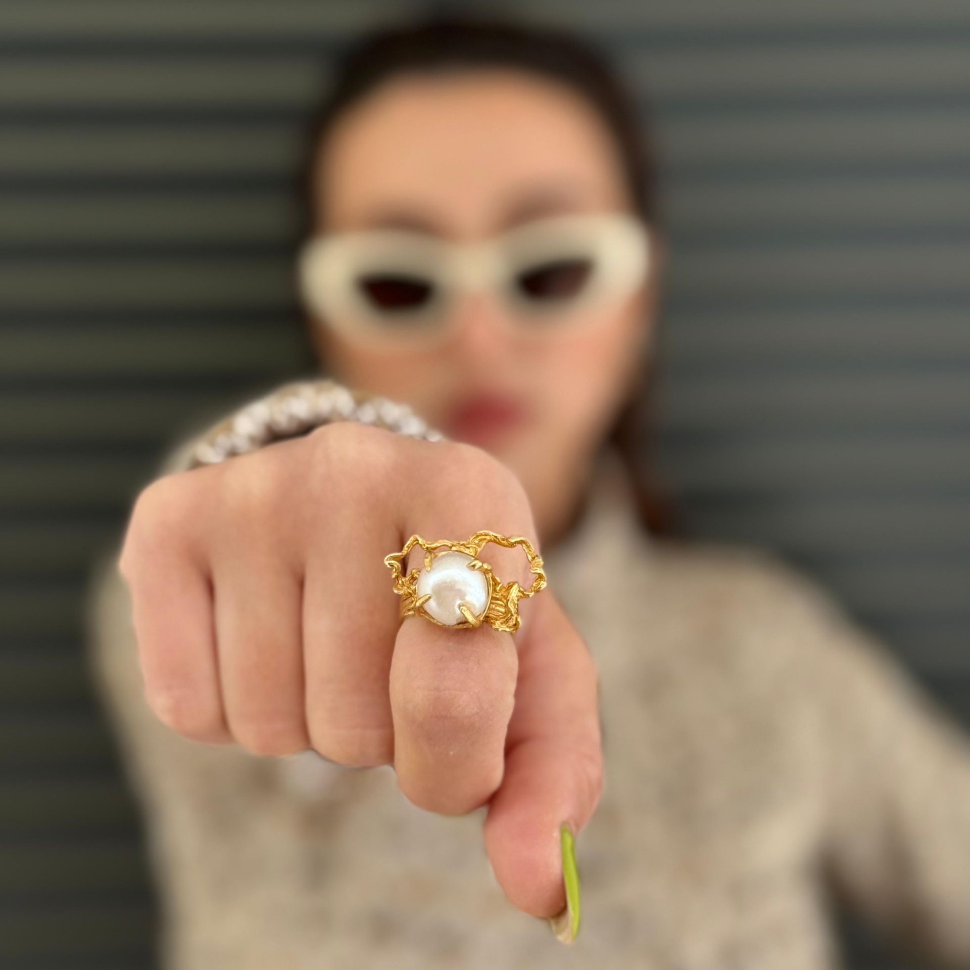 İnci Detay Altın Kaplama Gümüş Yüzük