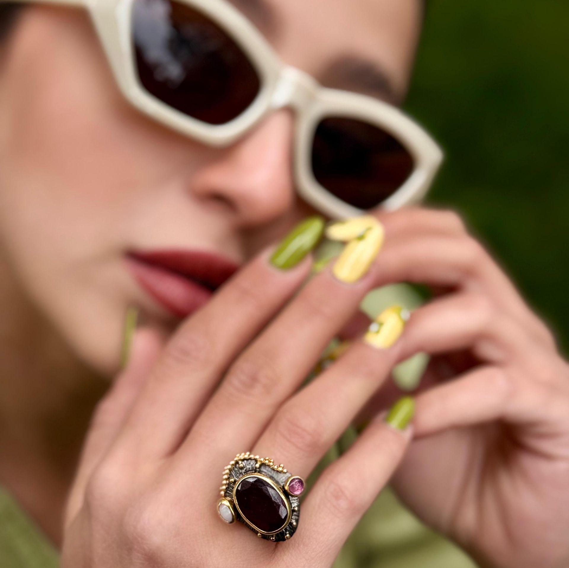 Garnet Bağ Altın Kaplama Gümüş Yüzük