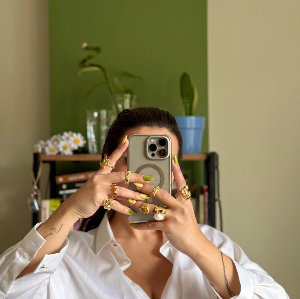 GOLD PLATED SILVER RING WITH TOURMALINE STONE