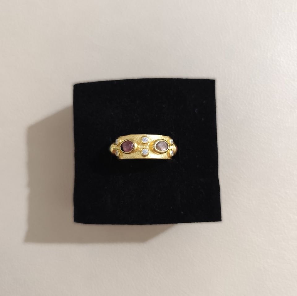 Turmalin Taşlı Altın Kaplama Gümüş Yüzük