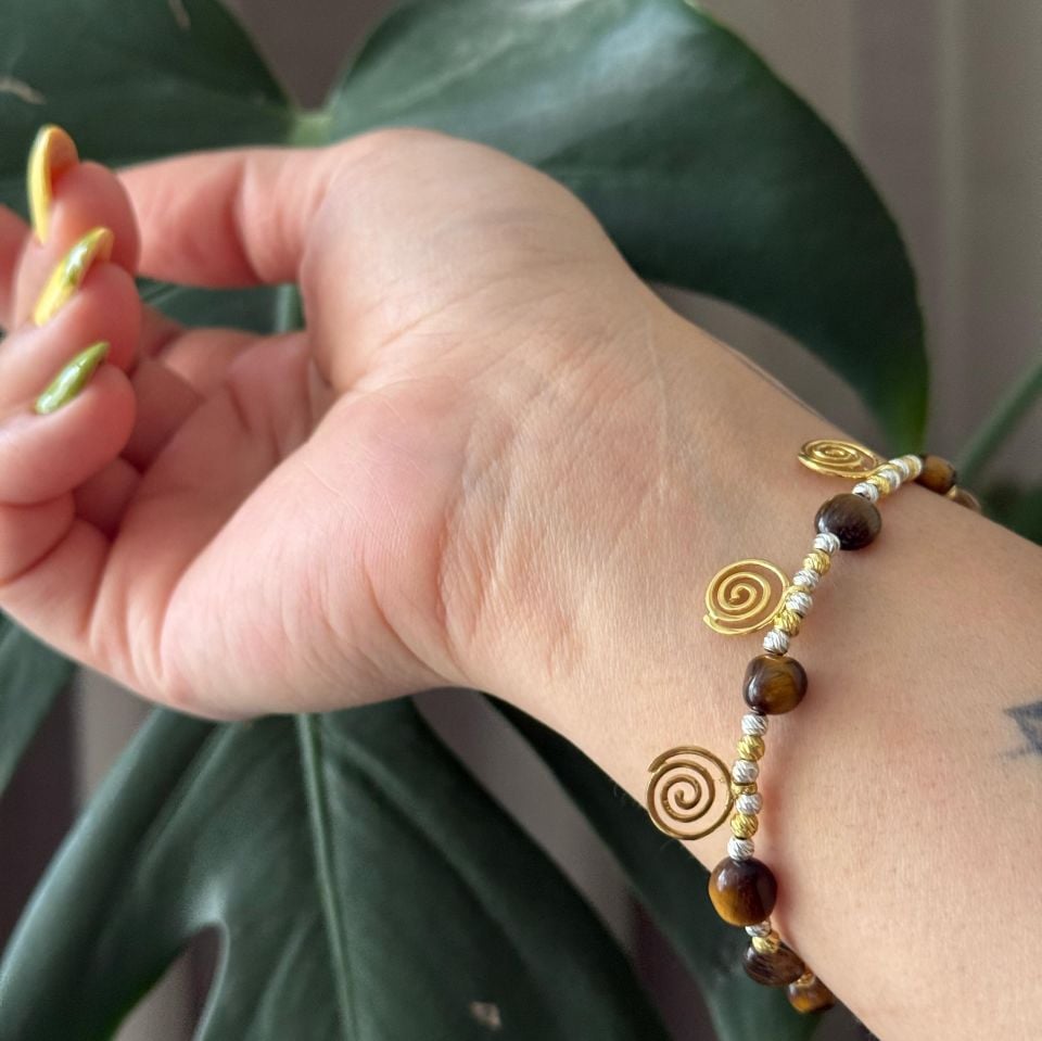 Spiral Detay Kaplan Gözü Gümüş Bileklik