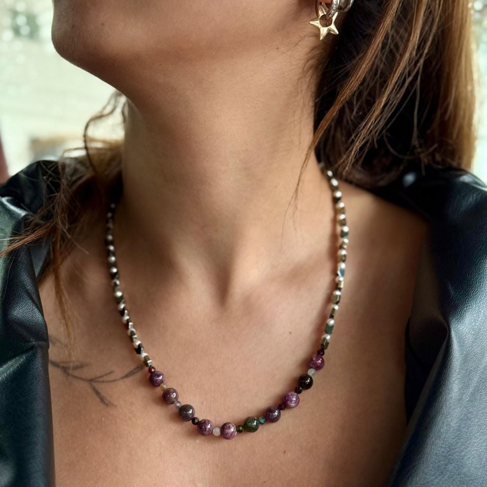 Karma Doğal Taş Gümüş Kolye