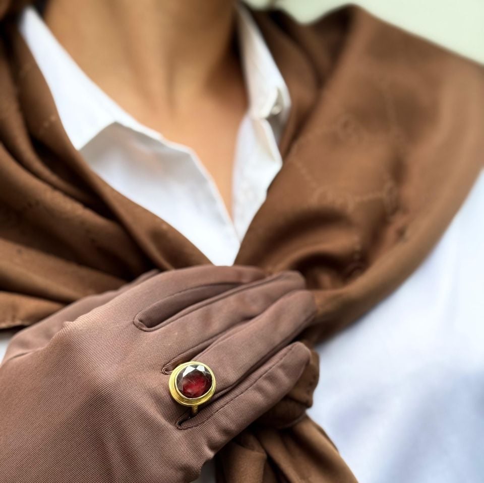 Yakut Taşlı Altın Kaplama Gümüş Yüzük