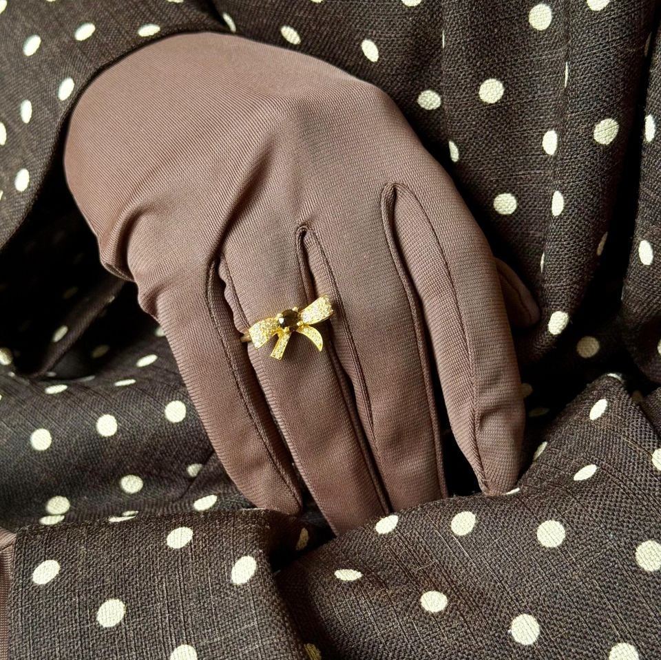 BOW TIE SMOKY QUARTZ GOLD PLATED SILVER RING